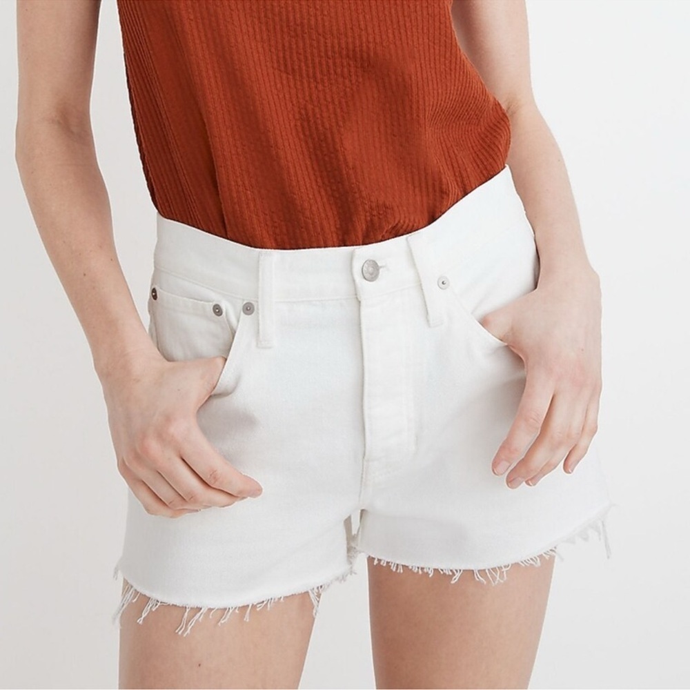Madewell White Denim Shorts Cutoff Frayed High Waist Distressed 28